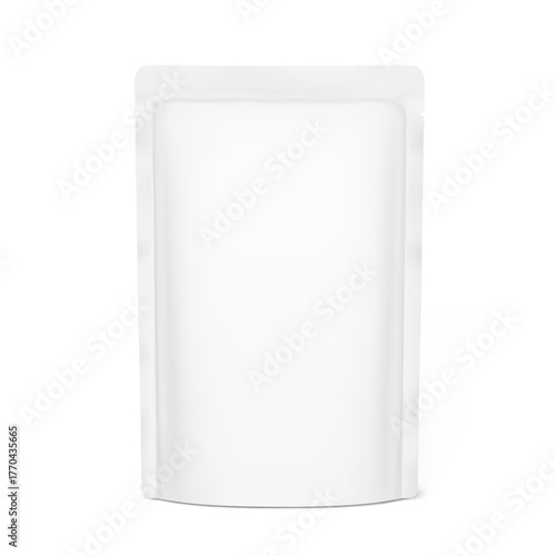 Realistic stand up pouch bag mockup. Front view. Vector illustration isolated on white background. Ready for your design. EPS10.