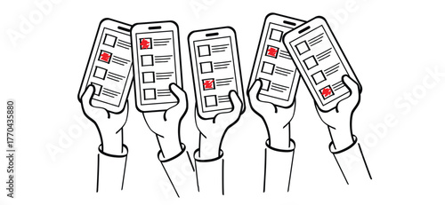 Entering ballots in the box, vote concept. Election Day. Hand putting voting paper into the ballot box. Referendum or politic concept. Political, campaign concept. Online mobile voting box