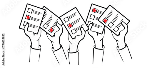 Entering ballots in the box, vote concept. Election Day. Hand putting voting paper into the ballot box. Referendum or politic concept. Political, campaign concept. Voting Box