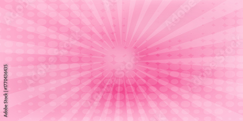 Abstract Pink rays shiny background with halftone backdrop dot cartoon.