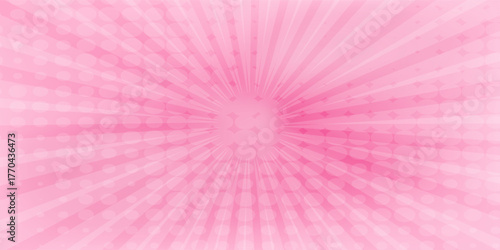 Abstract Pink rays shiny background with halftone backdrop dot cartoon comic.