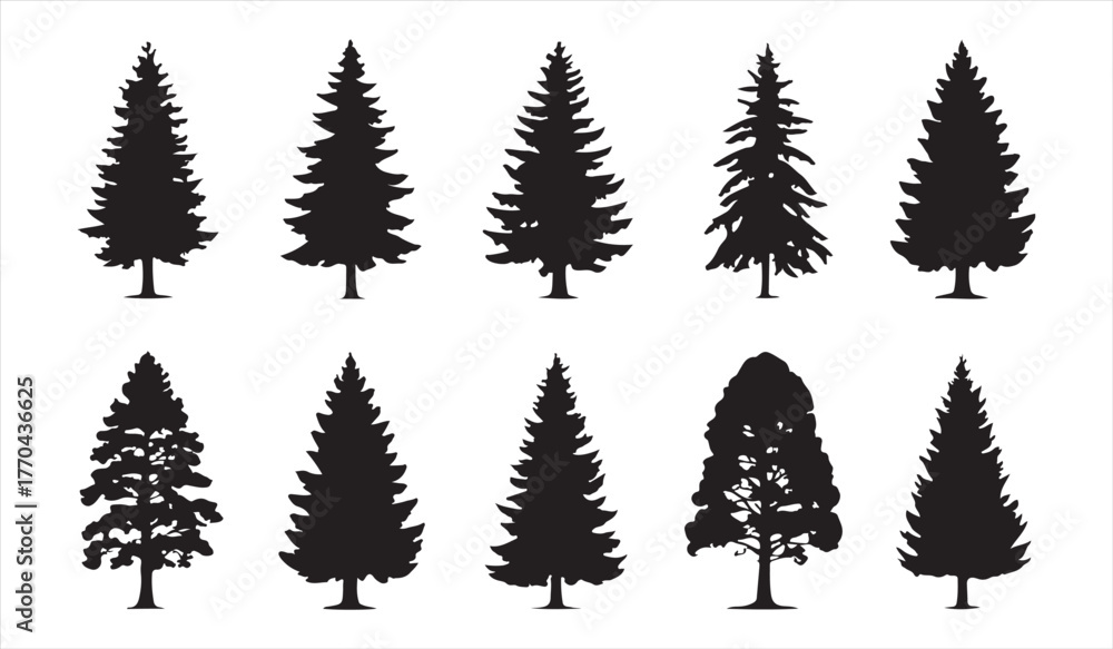 Obraz premium Forest tree silhouette collection symbolizing environmental conservation and natural beauty concepts