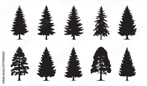 Forest tree silhouette collection symbolizing environmental conservation and natural beauty concepts