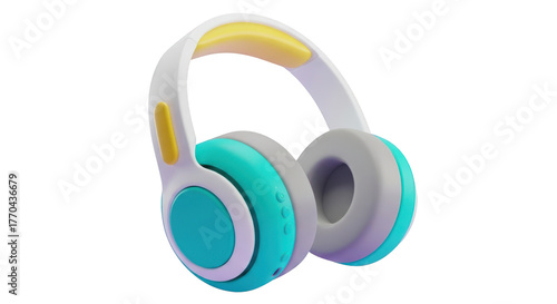 Colorful modern headphones with yellow accents isolated on a transparent background audio music