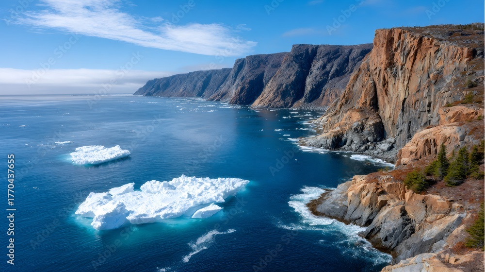 Obraz premium Icebergs floating along Newfoundland coast in Iceberg Alley