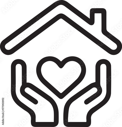 Illustration of hands holding a heart inside a house