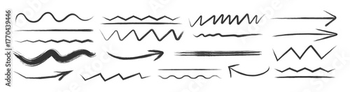 Fotografija Set of wavy marker hand-drawn line border set and scribble design elements