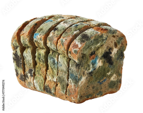 Rotten Sliced Bread With Blue Green Mold and Fungi on Transparent Background