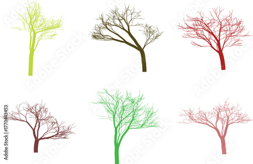 Colorful abstract tree silhouettes in various shades for artistic designs