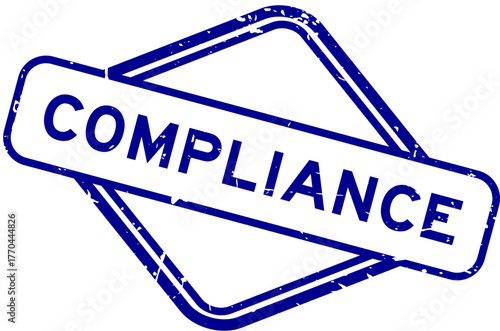 Grunge blue compliance word rubber seal stamp on white background