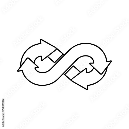 Infinity loop arrow icon, representing continuous process, recycling, or unlimited possibilities in business and technology