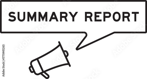 Megaphone icon with speech bubble in word summary report on white background