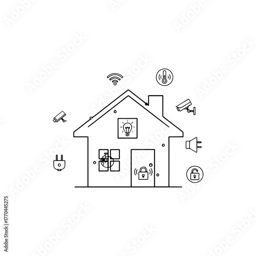 Smart home automation system with security cameras, wifi, thermostat, and smart lock