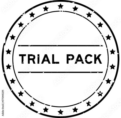 Grunge black trial pack word round rubber seal stamp on white background