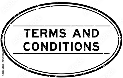 Grunge black terms and conditions word oval rubber seal stamp on white background