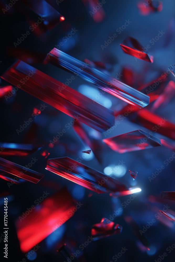 Naklejka premium Abstract red and blue crystals shards in dynamic motion