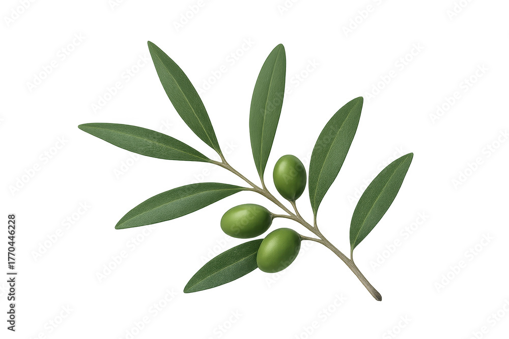 Naklejka premium Olive branch bearing green olives, symbolizing peace, health, and natural beauty, isolated on transparent background