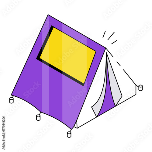 An isometric design icon of camp