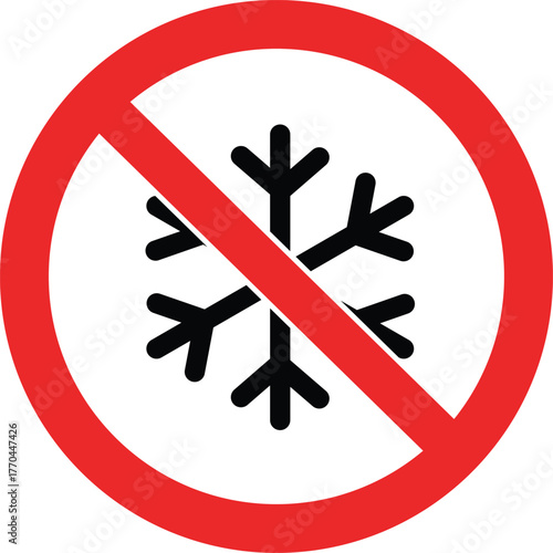 Red prohibition sign with black snowflake symbol and diagonal line no snow sign snowflake prohibition