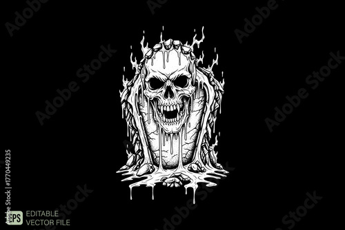 Screaming Skull with Flames and Melting Effect.