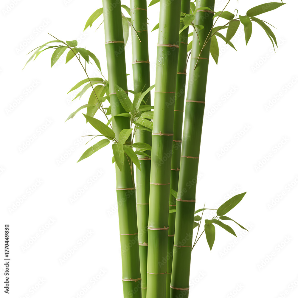 Fototapeta premium Green Bamboo Stems Isolated on White Background