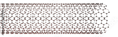 Tableau sur toile Carbon nanotube molecular structure, detailed 3D model of cylindrical graphene lattice
