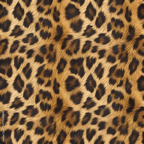 A realistic leopard fur texture, A spotted animal print background, Photorealistic image - Generative AI
