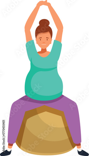 Pregnant woman practicing yoga on a fitness ball, promoting a healthy and active pregnancy