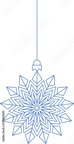 Blue christmas snowflake ornament vector icon, geometric hanging decoration design.