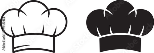 chef hat icon pair black and outline minimal vector for food apps