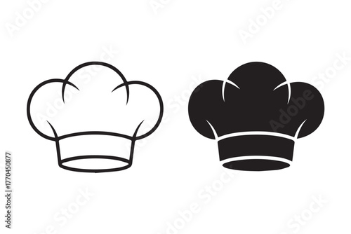 chef hat icon set simple silhouette and outline for restaurant branding