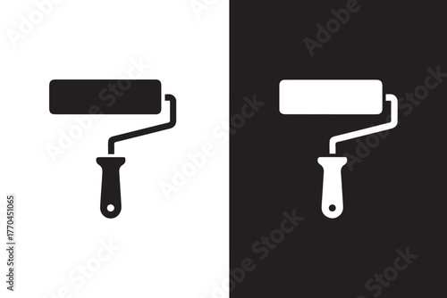 roller painting icon contrasting black white silhouette design