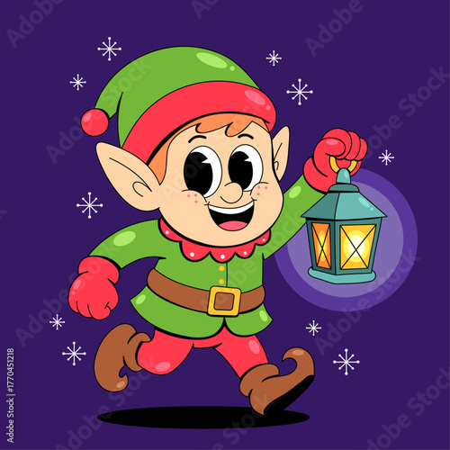 Christmas Elf Carrying a Lantern 