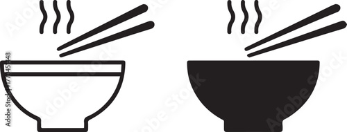 ramen bowl icon with chopsticks black white minimal vector illustration