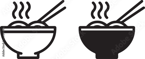 ramen bowl pictogram chopsticks steaming soup simple vector graphic