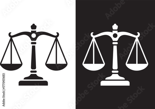 justice mirrored scales black and white balance symbol for legal law