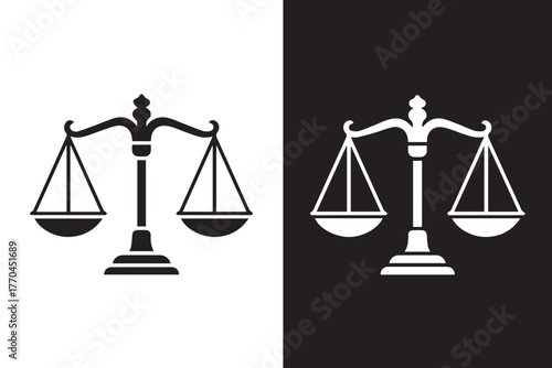 justice twin scales silhouette contrast balance symbol representing law