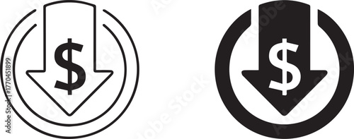 price reduction icon circle arrow with centered dollar emblem
