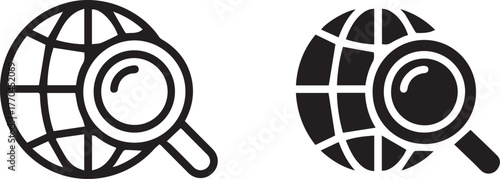 search globe magnifier icon internet search global exploration symbol