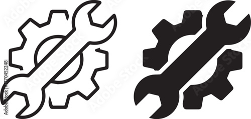 wrench gear maintenance icon set outline and solid vector pack