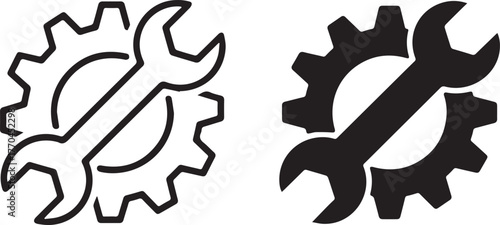 wrench service tools icon gear silhouette and stroke style vector