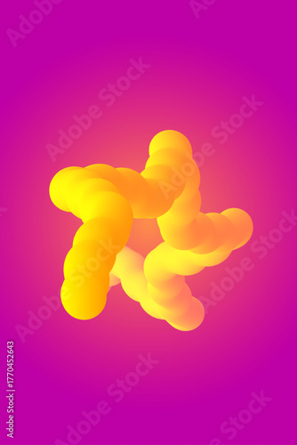 A 3D fluid star with wavy twisted surface glowing with yellow-orange gradient light contrasting against the fuchsia-purple backdrop; a vertical vector illustration for modern creative designs.