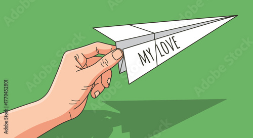 Expressing affection through a handcrafted paper airplane message of heartfelt emotion