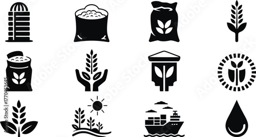 Agriculture and food industry icons grain wheat