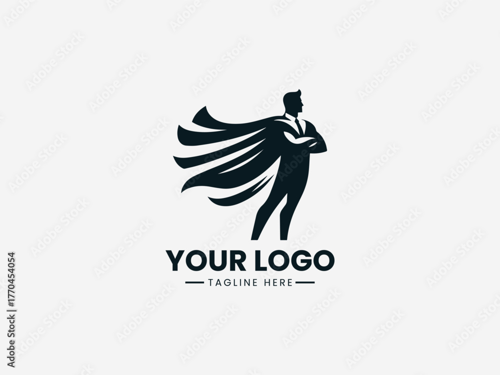 Fototapeta premium Confident superhero businessman wearing cape representing power leadership and success in modern business vector illustration