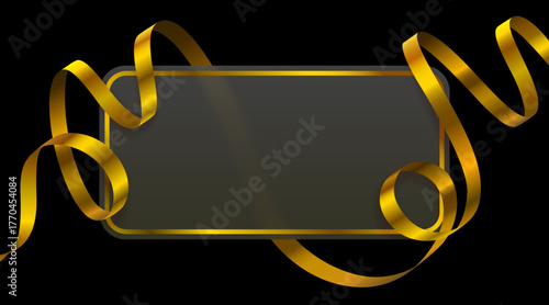 Luxurious Dark Banner with Golden Ribbons. An elegant template for promotions, gifts, or premium branding.