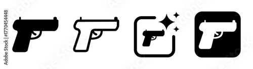 Realistic handgun icon with self protection sign, military symbol and armed forces representation in transparent PNG vector illustration