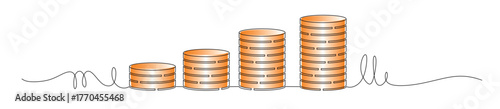 Continuous line art of several rows of dollar coins stacked to form a graph. Income analysis concept. Investment concept. Vector illustration of dollar coins in gold color. Gold dollar.