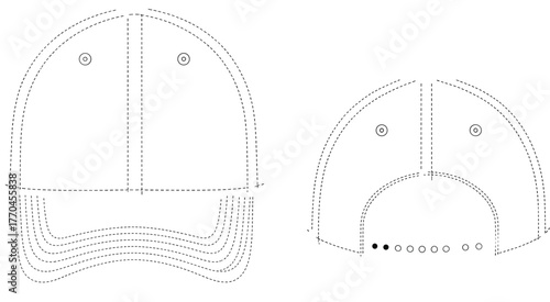 Baseball cap, sports hat, headwear flat, garment CAD drawing, vector illustration, apparel design, sewing pattern, clothing template, technical sketch, fashion accessory