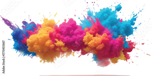 Colorful powder explosion vibrant holi paint splash abstract design element for festivals and celebrations